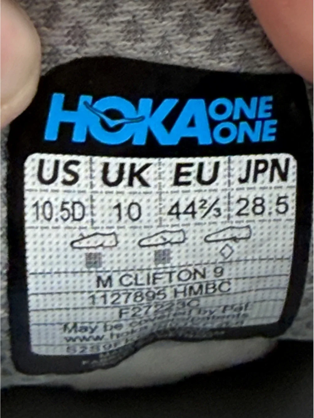 Hoka One One Men's Clifton 9 Running Shoes Harbor Mist Black Gray, Size 10.5